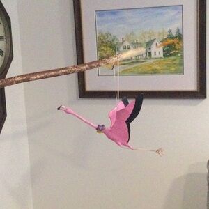 Pink Flamingo Hanging Decor from Kashmiri Paper Mache Birds